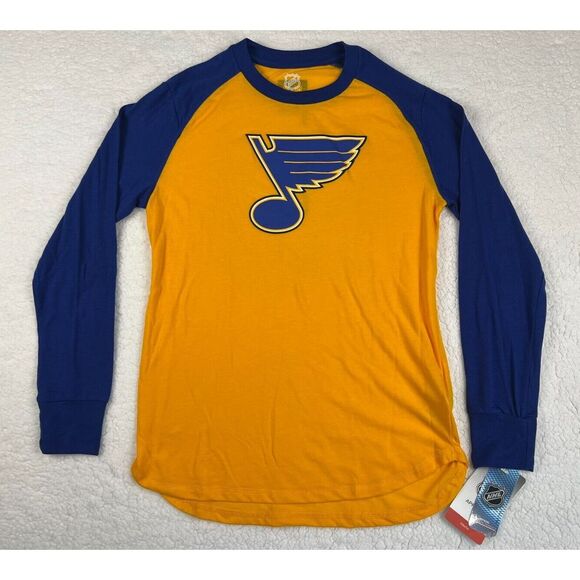 St.‎ Louis Blues Shirt Youth Large 14/16 NHL Hockey Blue Yellow Long Sleeve NEW - Picture 1 of 10